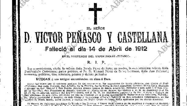 El triste adiós a una víctima española del Titanic, con esquela pero sin tumba